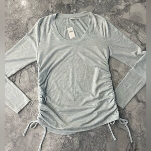 Light Blue Ruched Long Sleeve Top, can also wear as a maternity shirt size small